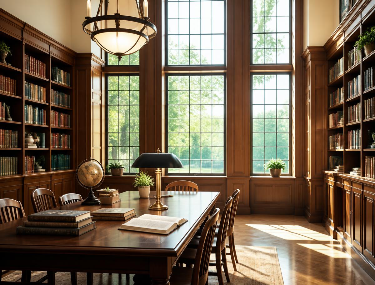 Sunlit classical school library